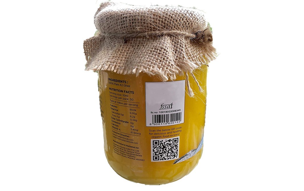 Truefarm Certified A2 Ghee    Glass Jar  500 millilitre
